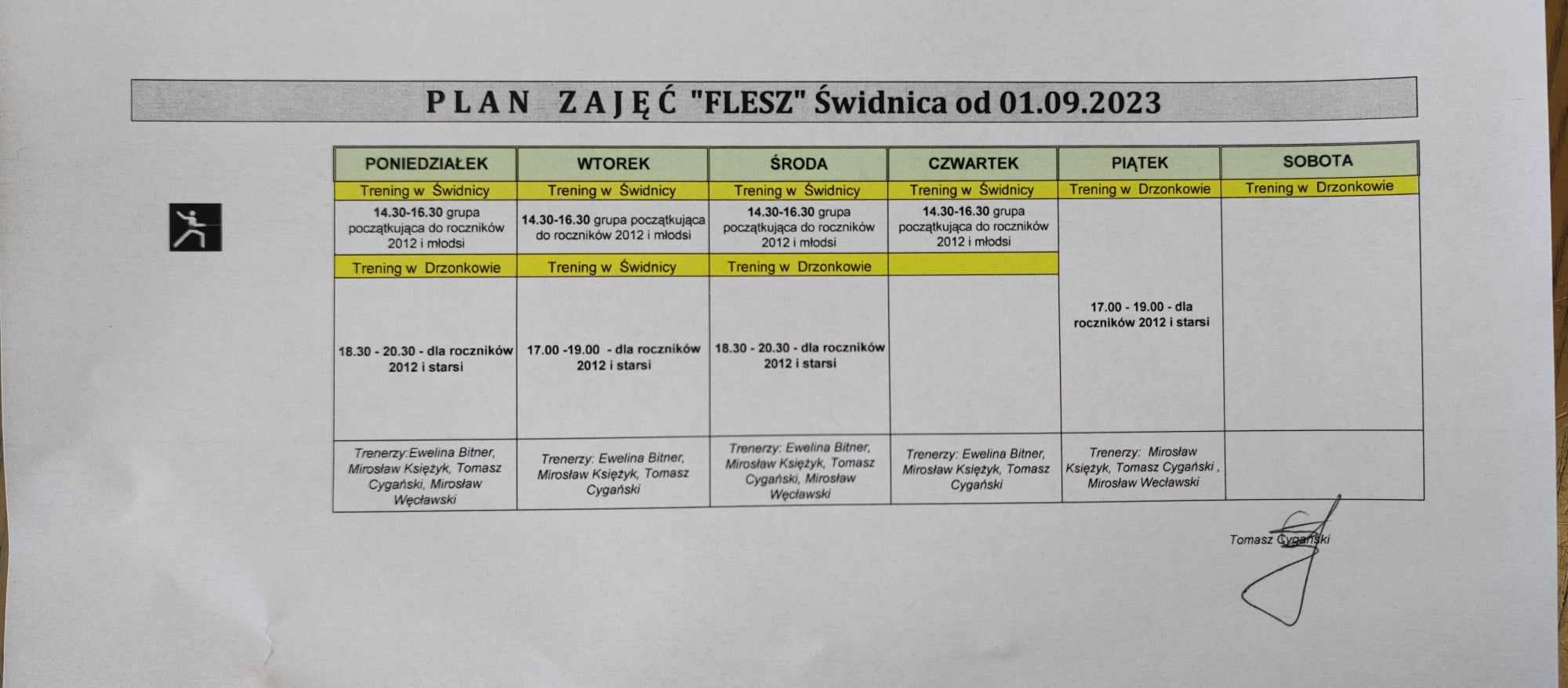 Gim 2 świdnica Plan Lekcji - PLAN TRENINGOWY - od 01.09.2023 - Szkolny Klub Szermierczy Flesz Świdnica